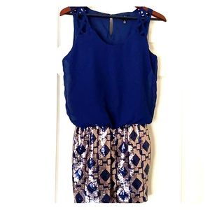 Minidress Blue and Gold Sequin Skirt Love Reign